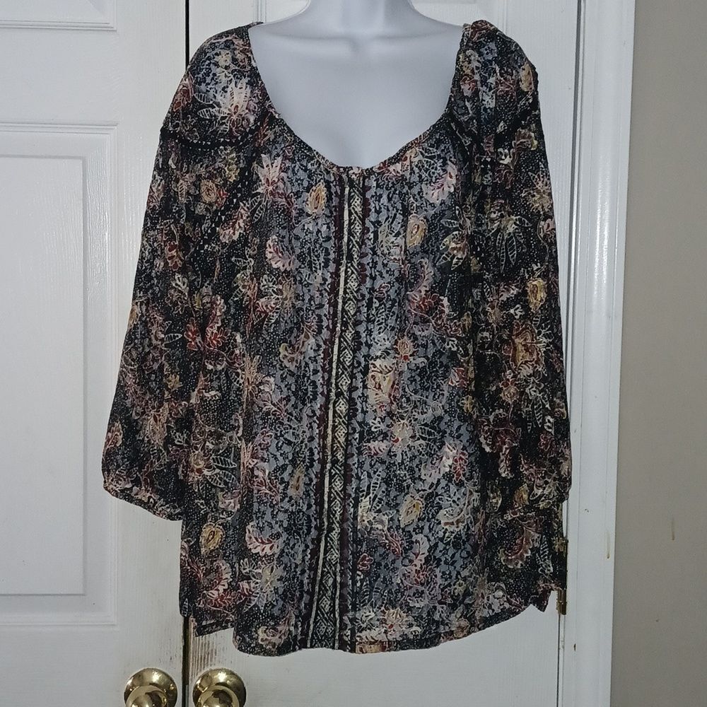 Cato black and floral 3/4th length sleeve lace  casual blouse   Sz XL NWOT